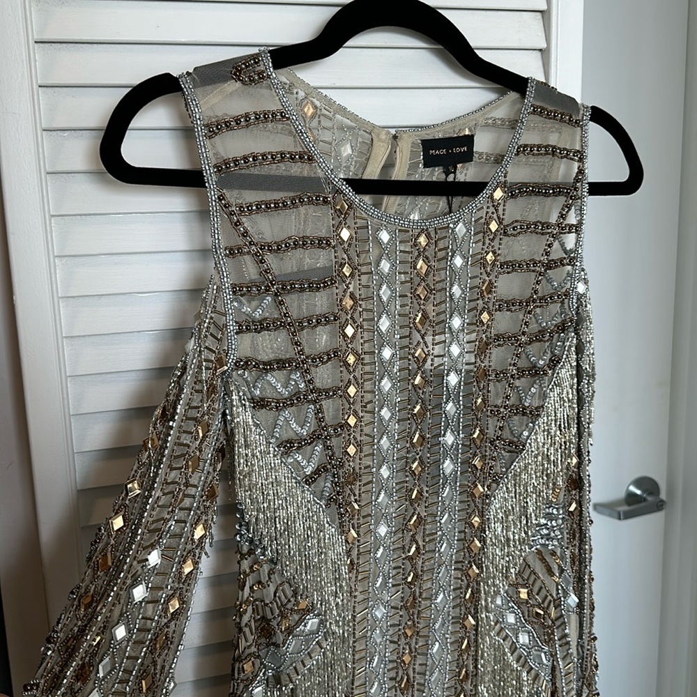 ✨ NWT Peace + Love Beaded Fringed Mesh Mini Dress ✨